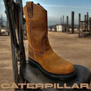 Caterpillar Safety Boots Mens Leather Work Shoes Size 6 M Soft Toe Pre-Owned